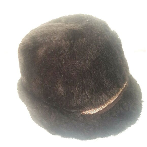 BILTMORE Women's Fur Hat Brown Ear Flaps Medium Vintage with Feather - Picture 12 of 12